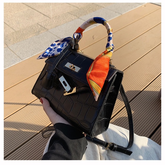 Black Embossed Mini Handbag Gold Tone Hardware - Picture 5 of 5